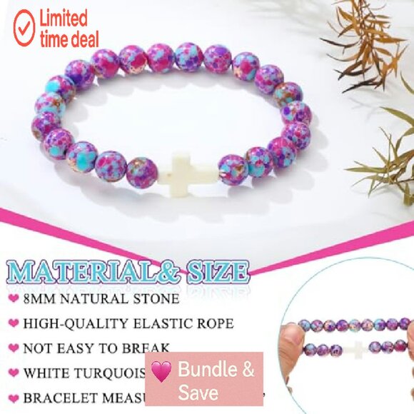 12-Piece Natural Stone Cross Bracelets with Religious Cards for Women - Picture 5 of 8